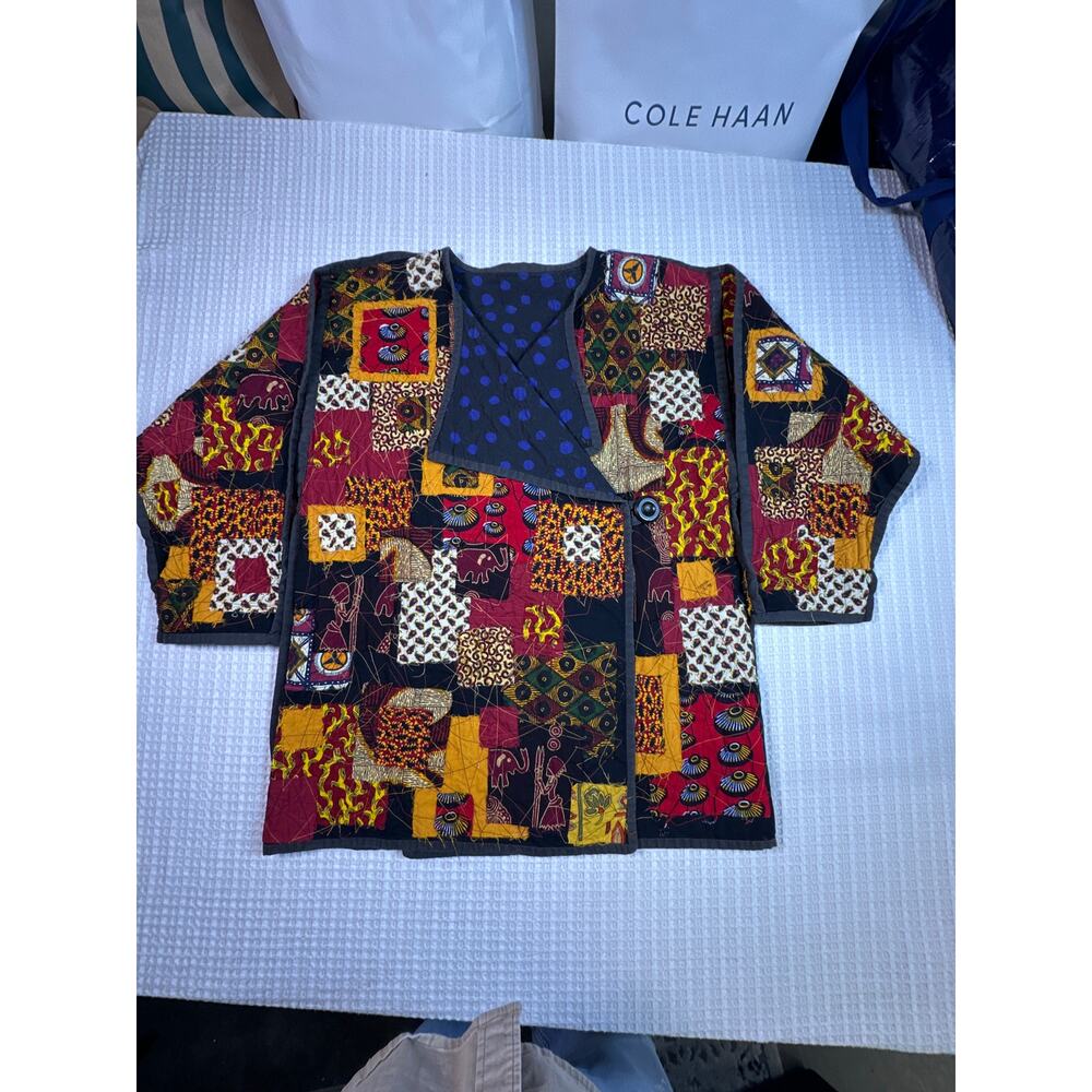 Handmade Quilt Jacket Afro Boho Patchwork Art To Wear OOAK Statement Coat Sz XL
